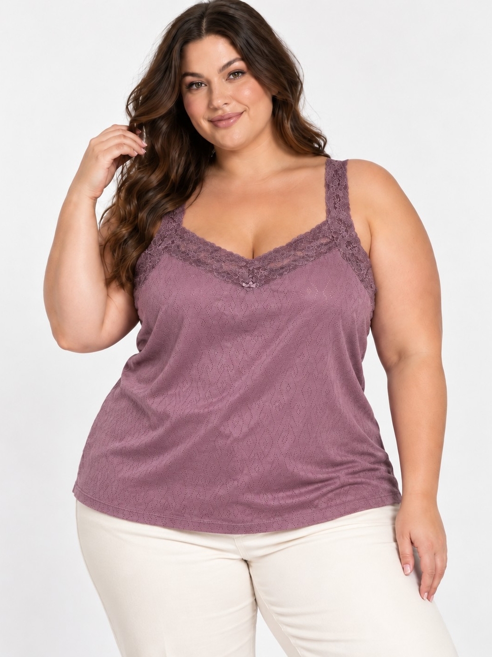 Sigrid Olsen Mauve Lace-Trim Camisole